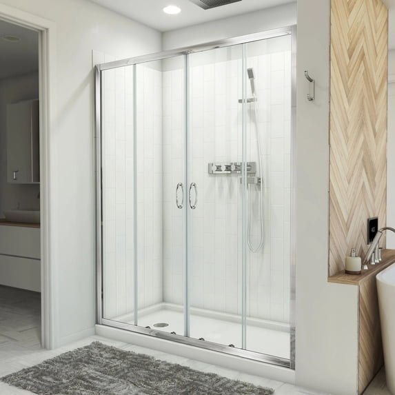 DreamLine Visions 30 in. D x 60 in. W x 78 3/4 in. H Sliding Shower Door Base and White Wall Kit in Chrome