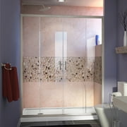 DreamLine Visions 32 in. D x 60 in. W x 74 3/4 in. H Sliding Shower Door in Brushed Nickel with Left Drain White Shower Base