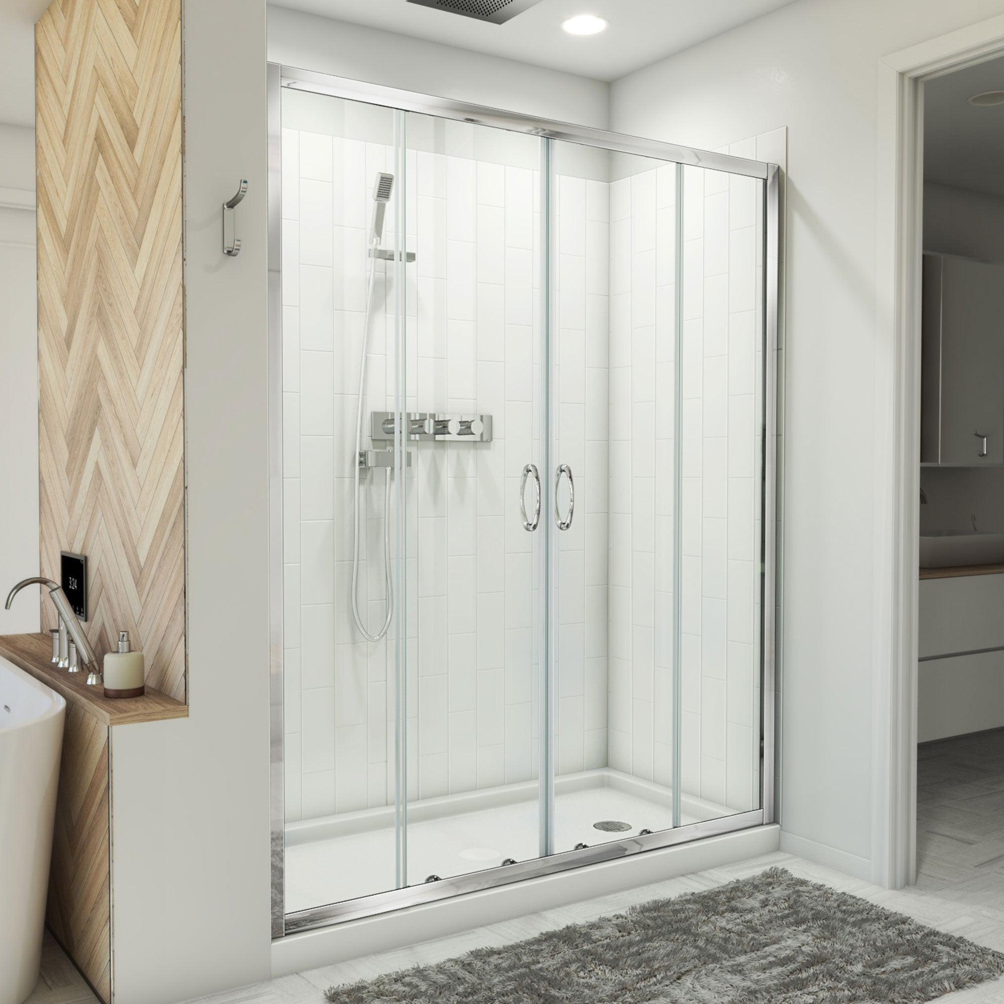 DreamLine Visions 32" x 60" Sliding Shower Door Kit with Base and Wall