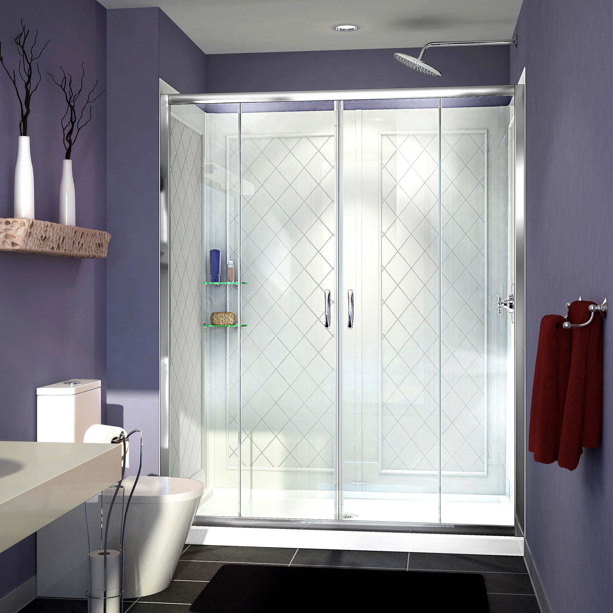 Visions 60" x 36" Frameless Clear Glass Sliding Shower Kit with Brushed Nickel Hardware