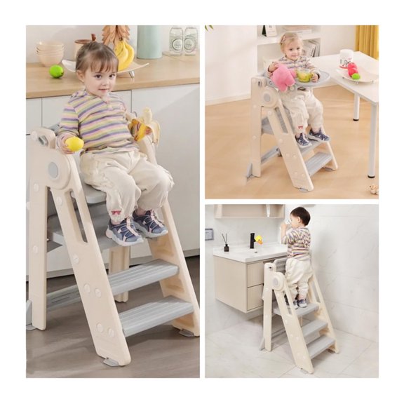 DreamNook Children's Ladder Learning Tower, Multi-Functional Dining Chair, Grey