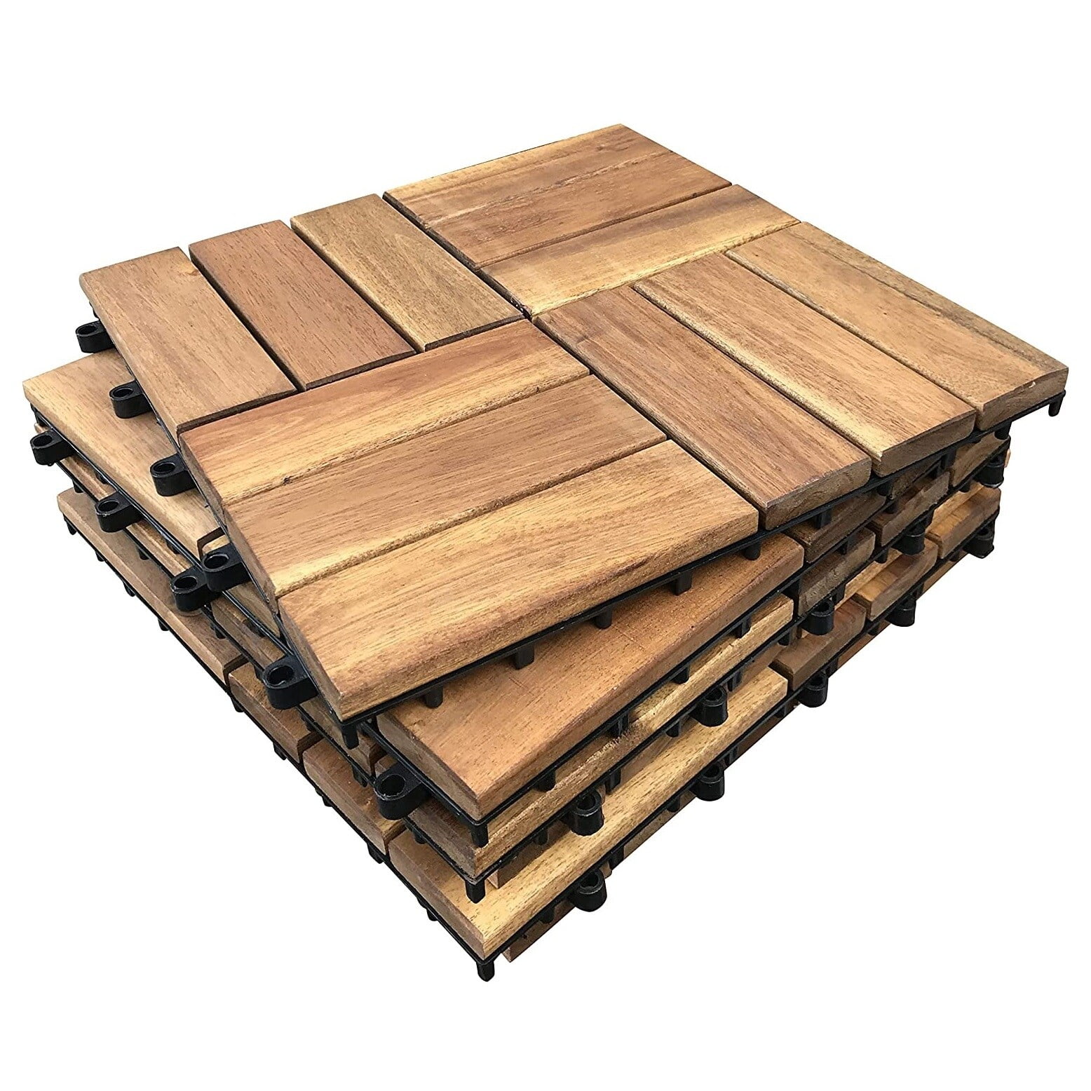 12" x 12" Natural Acacia Wood Interlocking Deck Tile