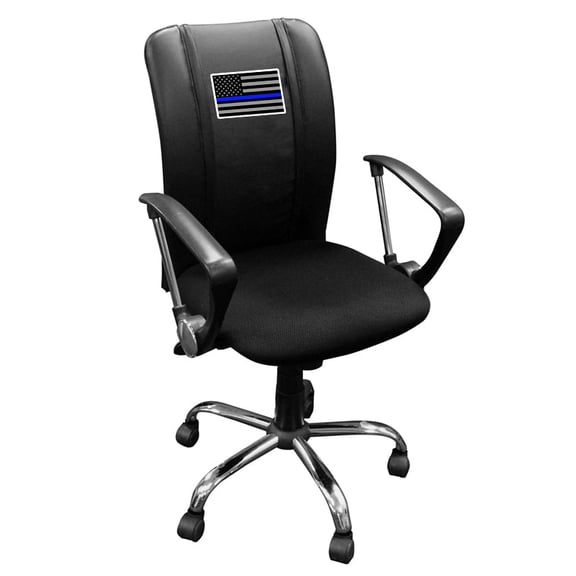 DreamSeat Black Ergonomic Durable Curve Task Chair Embroidered Blue Line Flag Logo