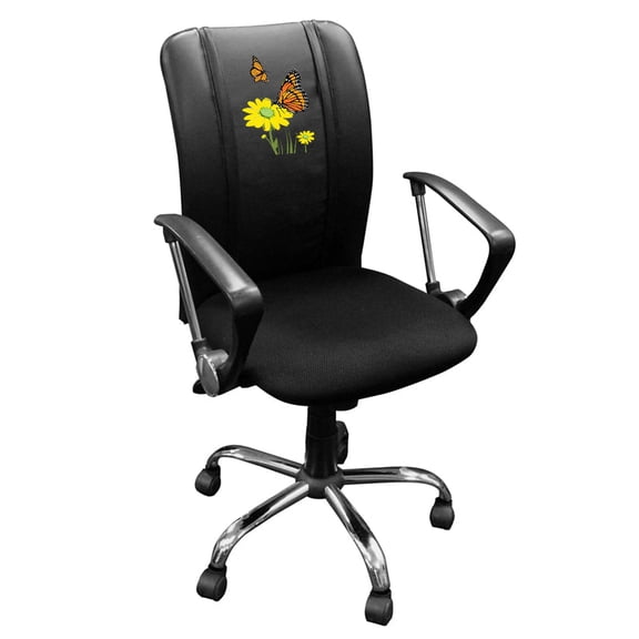 DreamSeat Black Ergonomic Durable Curve Task Chair Embroidered Butterfly & Daisy Logo
