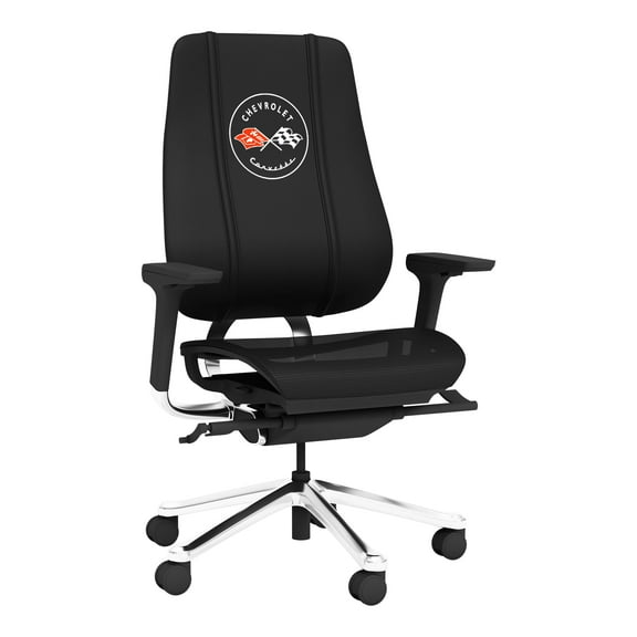 DreamSeat Phantomx Swivel Black Ergonomic Mesh Gaming Chair Embroidered Corvette C1 logo Adjustable Arms Bottom