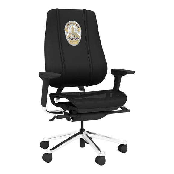 DreamSeat Phantomx Swivel Black Ergonomic Mesh Gaming Chair Embroidered LAPD Badge Adjustable Arms Bottom