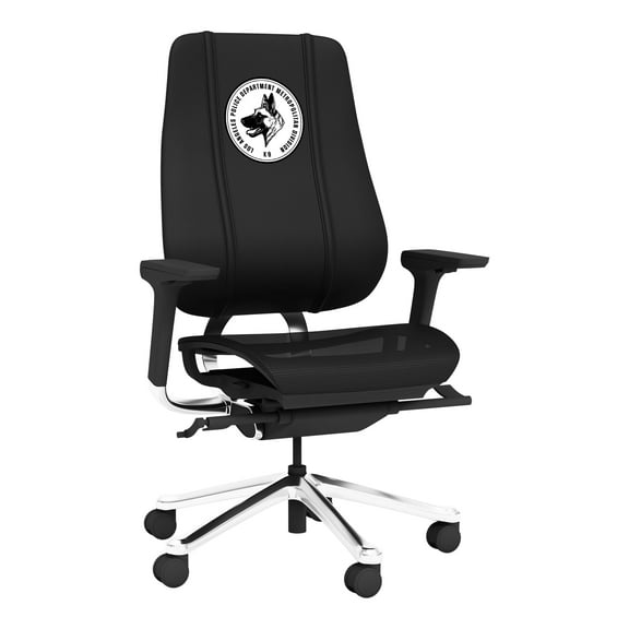 DreamSeat Phantomx Swivel Black Ergonomic Mesh Gaming Chair Embroidered LAPD K9 Primary Adjustable Arms Bottom