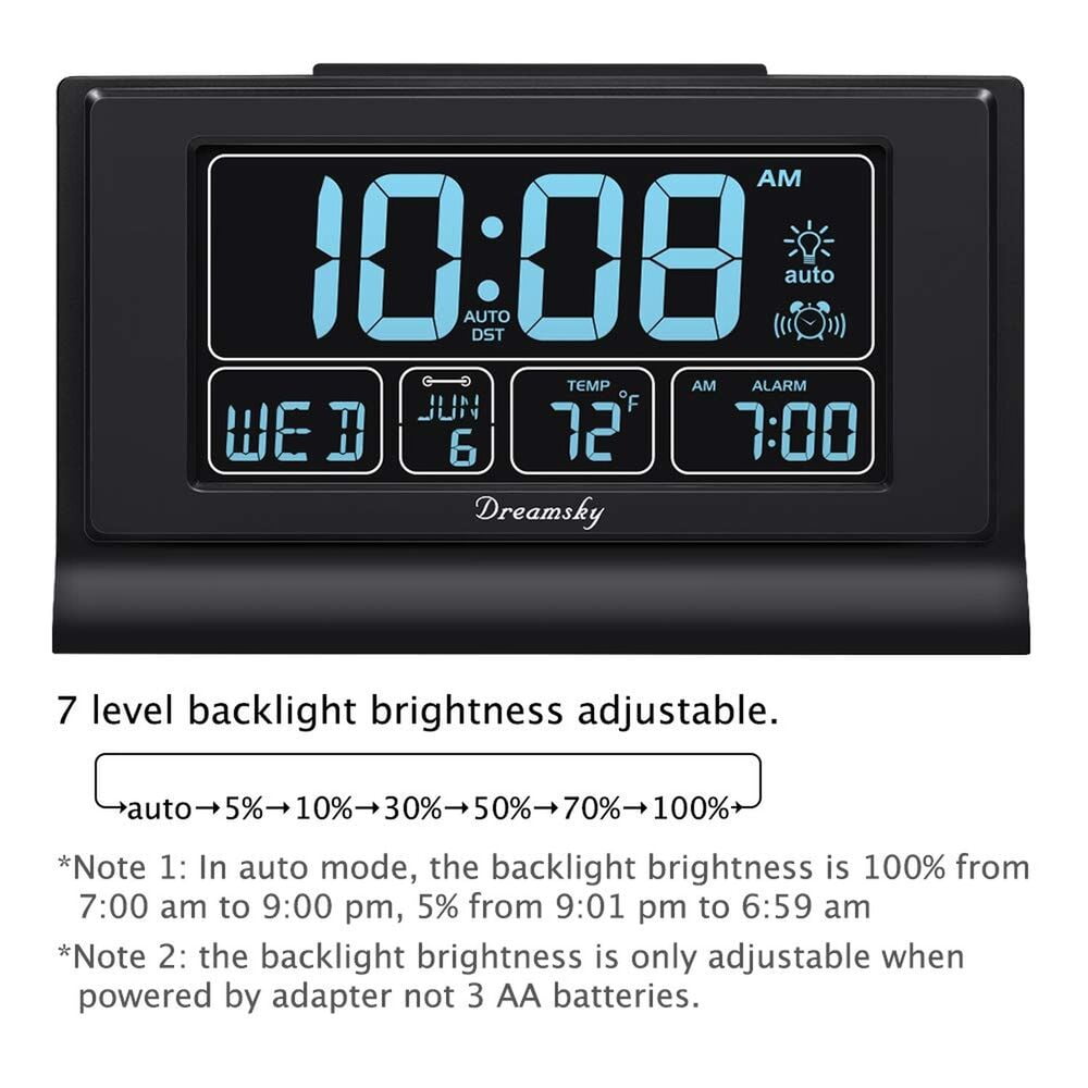 DreamSky Alarm Clocks for Bedrooms with Battery Backup, Auto Set
