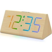 DreamSky Wooden Digital Alarm Clocks for Bedrooms - Electric Desk Clock with Large Numbers, USB Port, Loud Alarm for Heavy Sleepers, Adjustable Volume, Dimmer, DST, Wood Décor Gifts, Adapter Powered