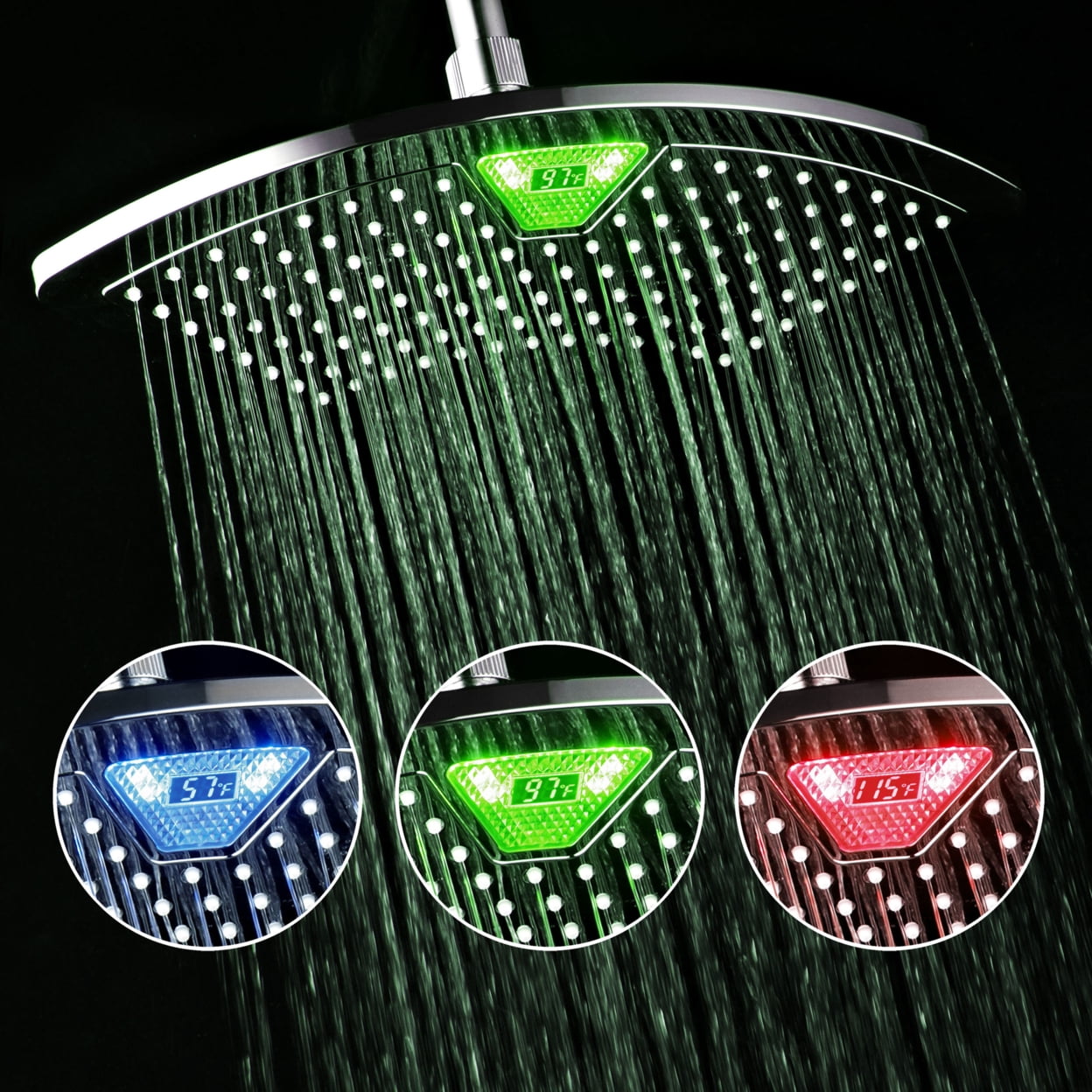 12" Chrome LED Rain Shower Head with Temperature Display