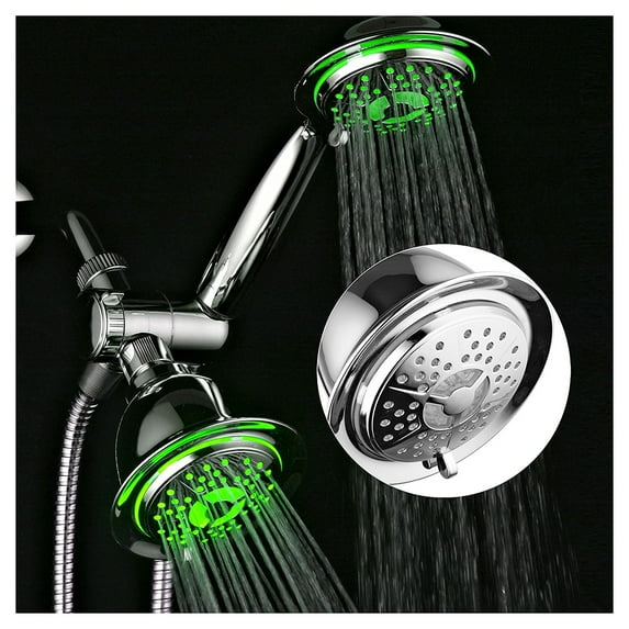 DreamSpa? All-Chrome 3-way LED Twin Shower System with Air Jet LED Turbo Pressure-Boost Nozzle Technology