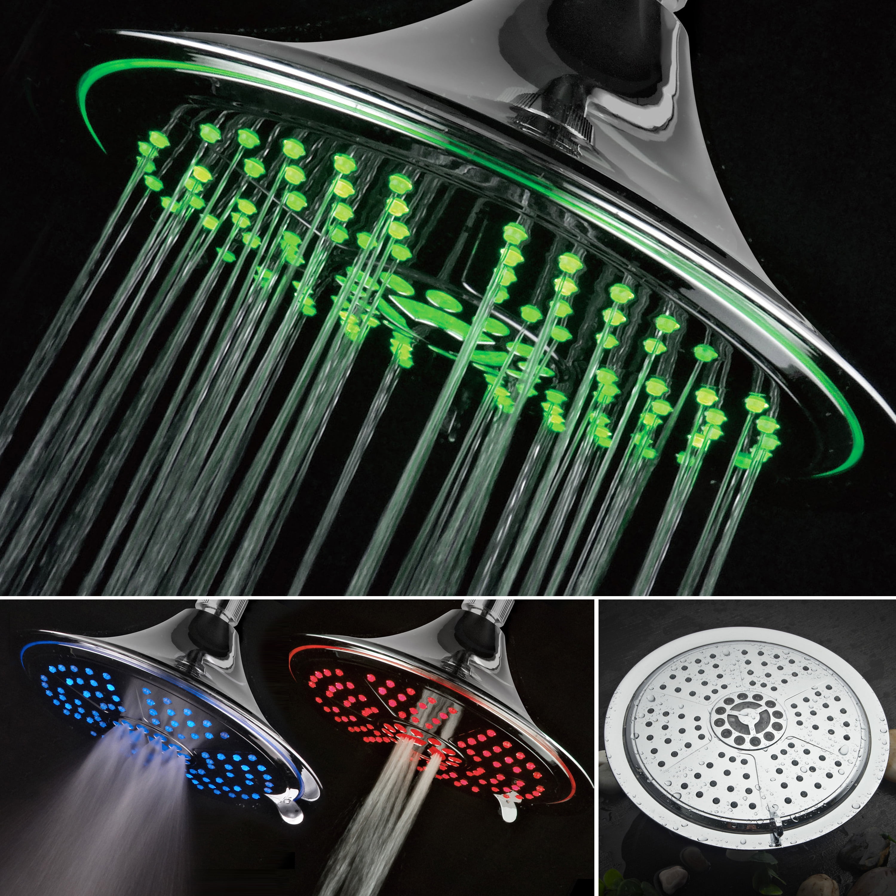 22-Inch Wall-Mount Matte Black Rainfall and Waterfall Shower Head with  3-Way Thermostatic Shower Faucet, Available with or without LED Light