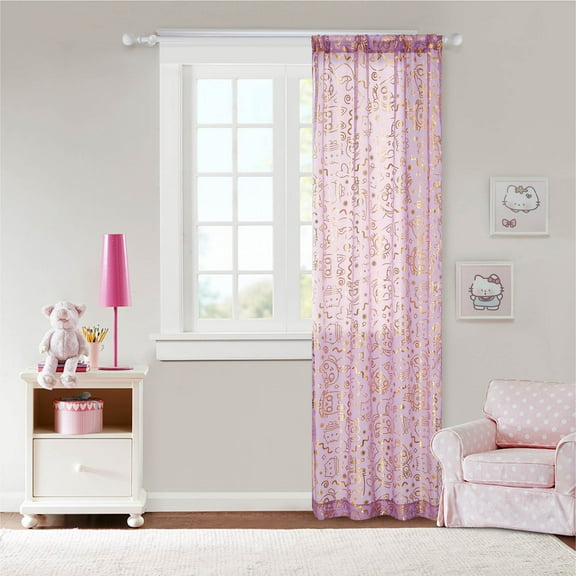 DreamWorks Gabby's Dollhouse 38" x 84" Metallic Sheer Curtain Panel for Kid's Bedroom or Playroom