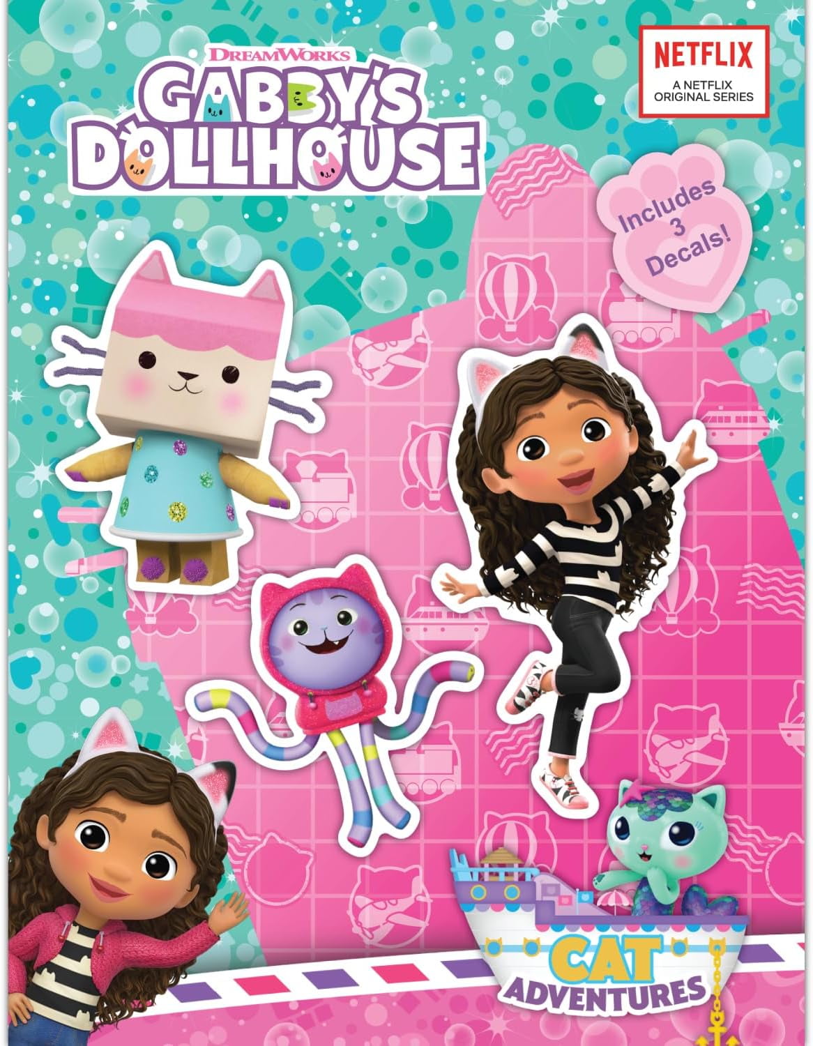 DreamWorks Gabby's Dollhouse Decals - Set of 3 Vinyl Stickers for Water Bottle Bike Helmet Laptop Skateboard Car - Outdoor Rated Water Resistant Vinyl