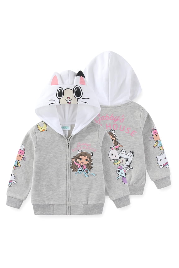 Gabby's Dollhouse Fleece Zip Up Hoodie with Ears (Girls), Sizes 3T-10
