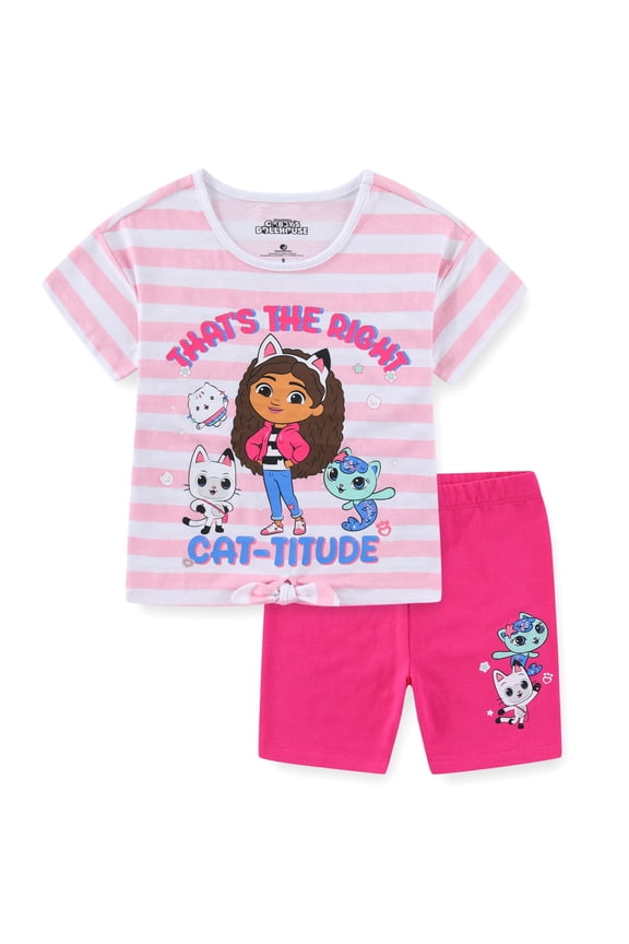 Gabby's Dollhouse Short Sleeve T-Shirt and Bike Shorts Set (Girls), 2 Piece Set, Sizes 3T-10