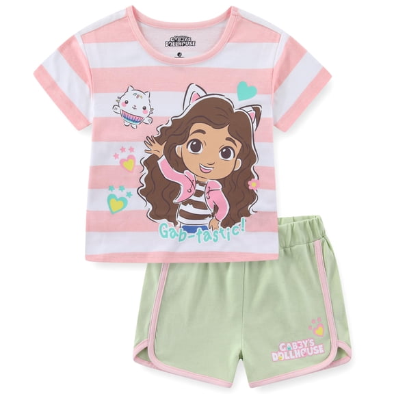 DreamWorks Gabby's Dollhouse Short Sleeve T-Shirt and Bike Shorts Set (Girls), 2 Piece Set, Sizes 3T-8
