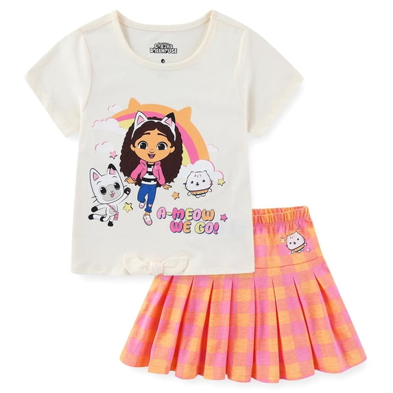 DreamWorks Gabby's Dollhouse Short Sleeve T-Shirt and Pleated Skirt Set (Girls), 2 Piece Set, Sizes 3T-10