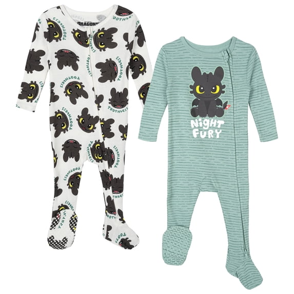 DreamWorks How to Train Your Dragon Toothless 2 Pack Ribbed Sleep N' Plays 2-Way Zip Newborn to Infant