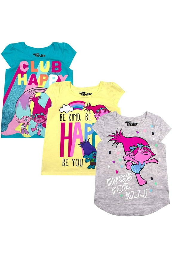 Kids 3-Pack Shorts Sleeve T-Shirts for Toddlers and Little Girls - Trolls