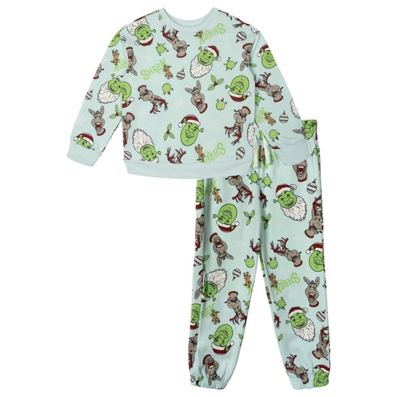 DreamWorks Shrek Little Boys' Fleece Sweatshirt and Pants Pajama Set Sky Blue