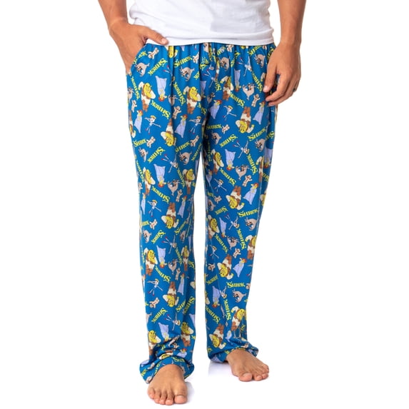 DreamWorks Shrek Men's All-Over Tossed Print Donkey Fiona Gingy Puss In Boots Pinocchio Character Lounge Pajama Pants