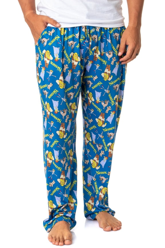 DreamWorks Shrek Men's All-Over Tossed Print Donkey Fiona Gingy Puss In Boots Pinocchio Character Lounge Pajama Pants