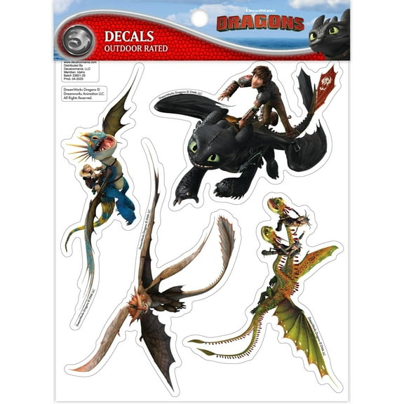 DreamWorks How To Train Your Dragon Decals - Set of 4 Vinyl Stickers Hiccup Toothless Stormfly Meatlug for Car Laptop Computer Kids Water Bottle Outdoor Waterproof