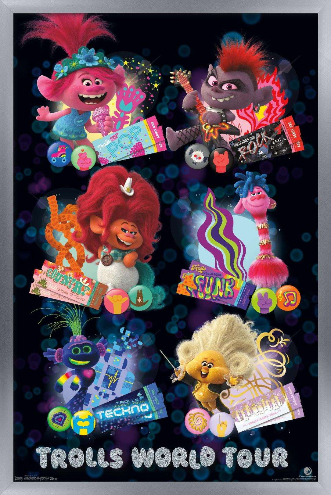 DreamWorks Trolls 2 - Grid Wall Poster, 14.725" x 22.375", Framed