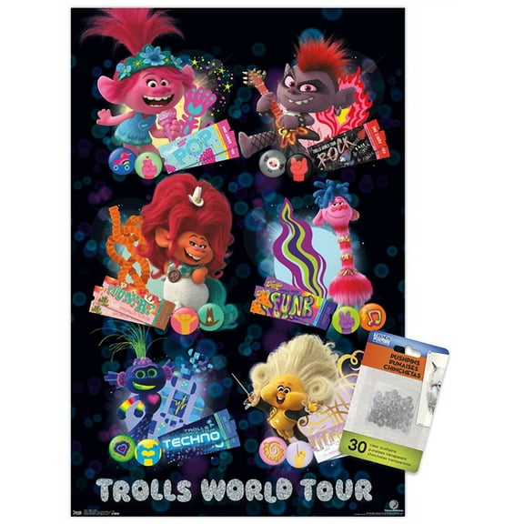 DreamWorks Trolls 2 - Grid Wall Poster with Push Pins, 14.725" x 22.375"