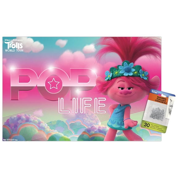 DreamWorks Trolls 2 - Pop Life Wall Poster with Pushpins, 14.725" x 22.375"