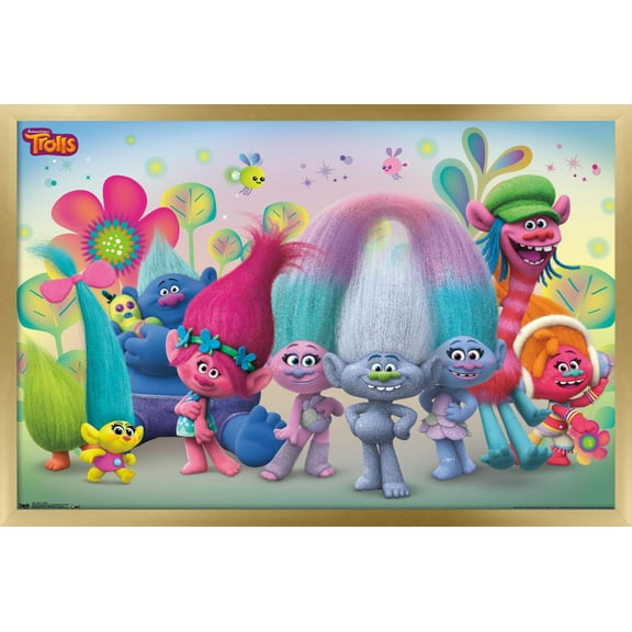 DreamWorks Trolls - Group Wall Poster, 14.725" x 22.375", Framed