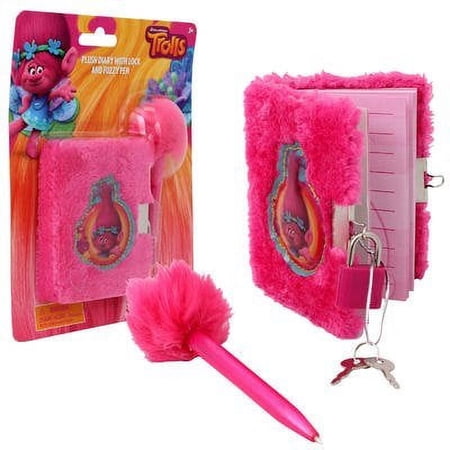 DreamWorks Trolls Movie Plush Diary with Lock and Fuzzy Pen, 4 in x 4 in x 4 in