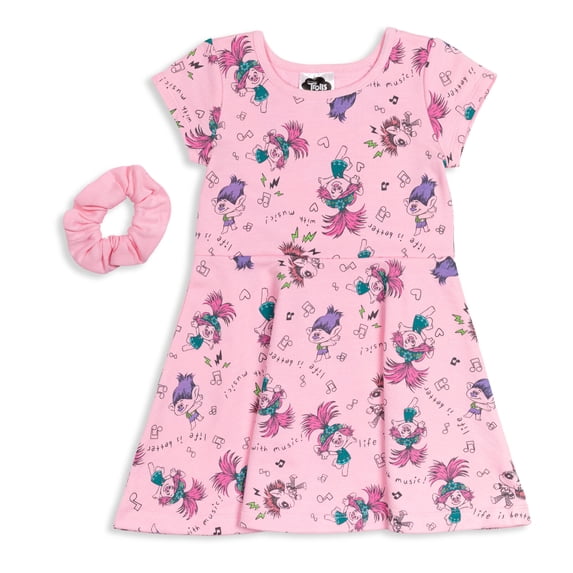 DreamWorks Trolls Poppy Big Girls French Terry Dress and Scrunchie Toddler to Big Kid