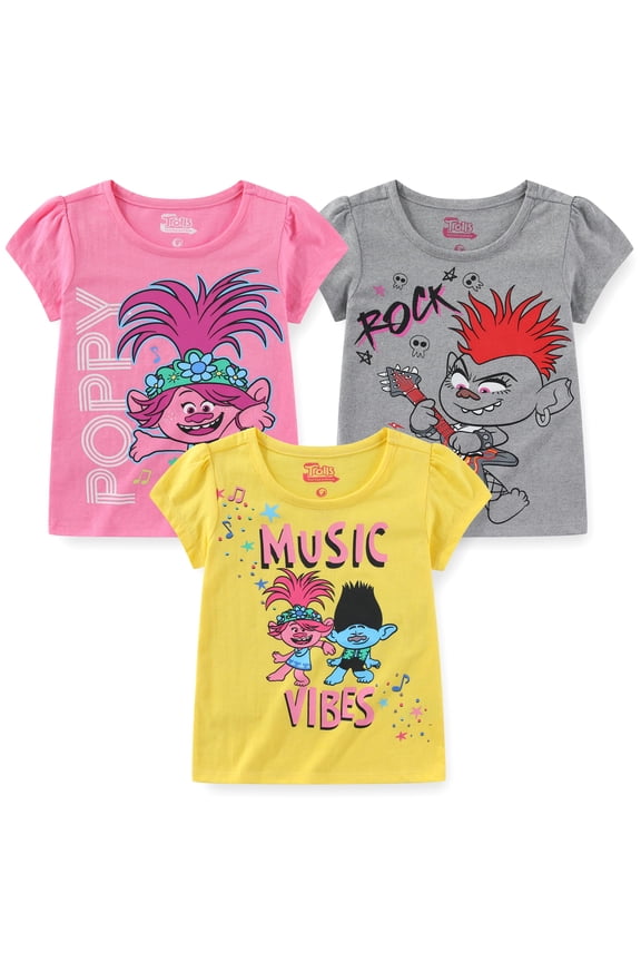 DreamWorks Trolls Poppy Branch Barb Short Sleeve Shirt (Girls), 3 Pack, Sizes 3T-7
