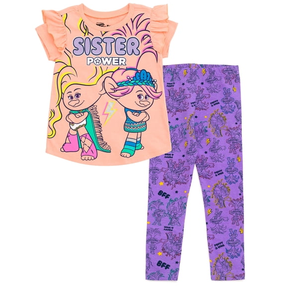DreamWorks Trolls Poppy Viva Toddler Girls T-Shirt and Leggings Outfit Set Light Orange / Purple 2T