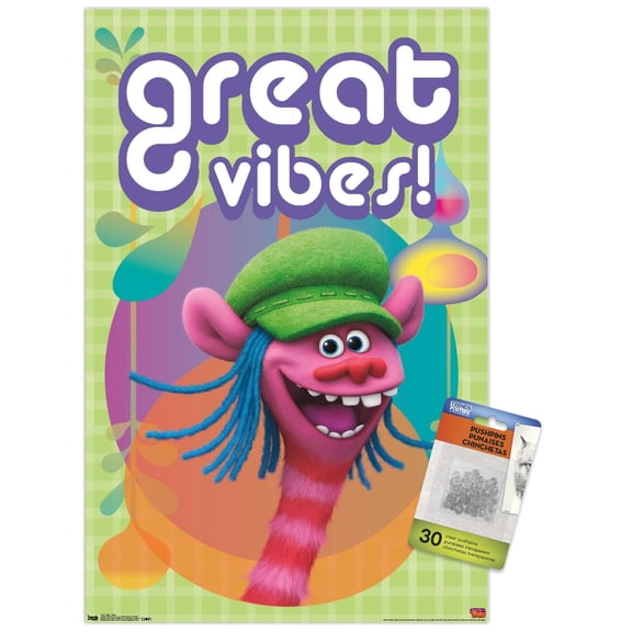DreamWorks Trolls - Vibes Wall Poster with Push Pins, 14.725" x 22.375"