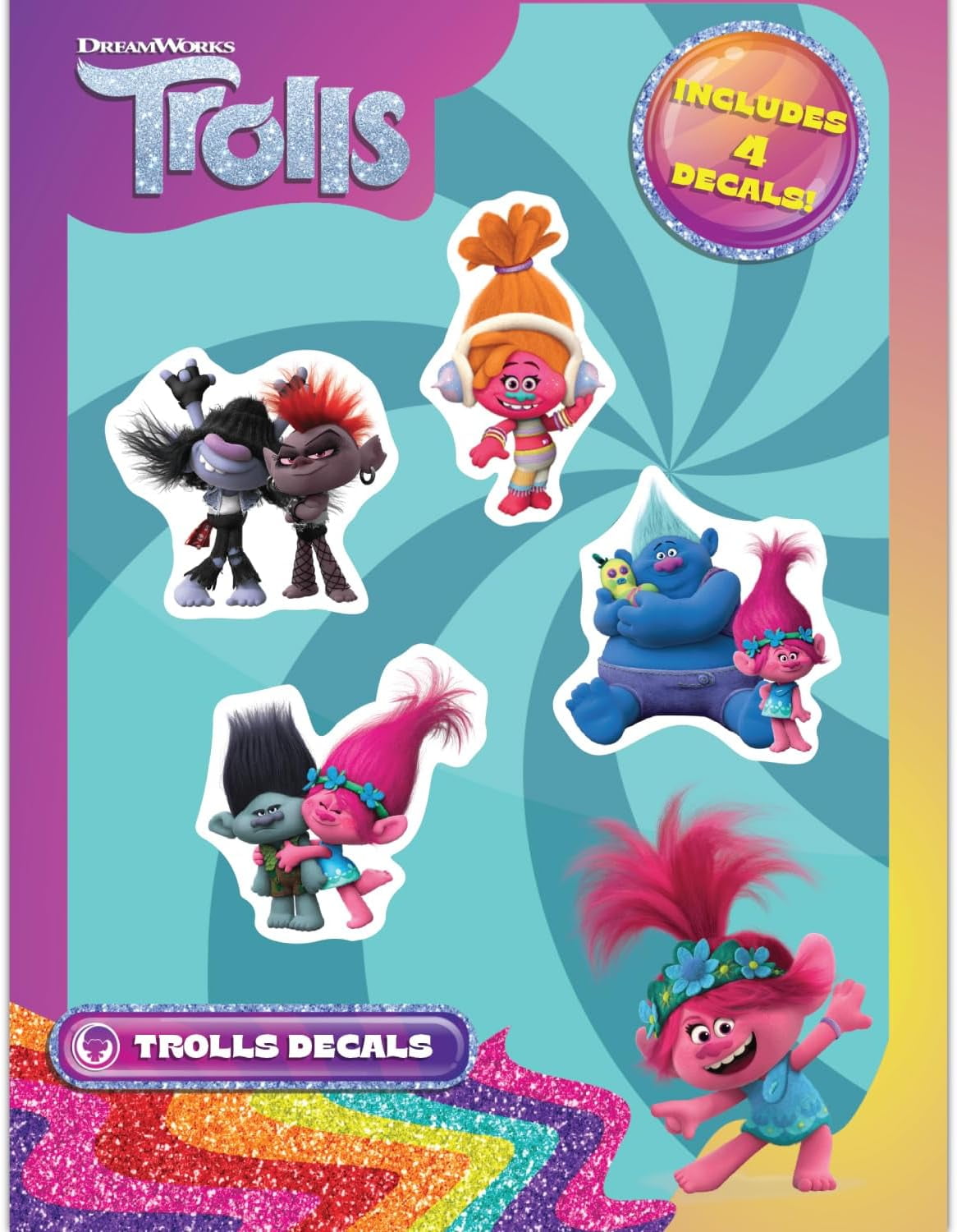 DreamWorks Trolls Vinyl Decals - Biggie, DJ Suki, Poppy, Branch, King Thrash, Barb, Queen of Rock Stickers for Car Water Bottle Bike Helmet Laptop Skateboard - Outdoor Rated Water Resistant Vinyl