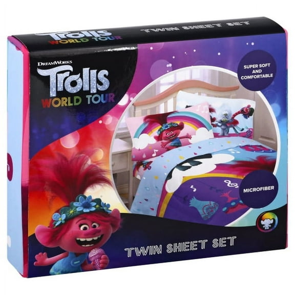 DreamWorks Trolls World Tour "Poppy Rainbow" 3pc Twin Sheet Set