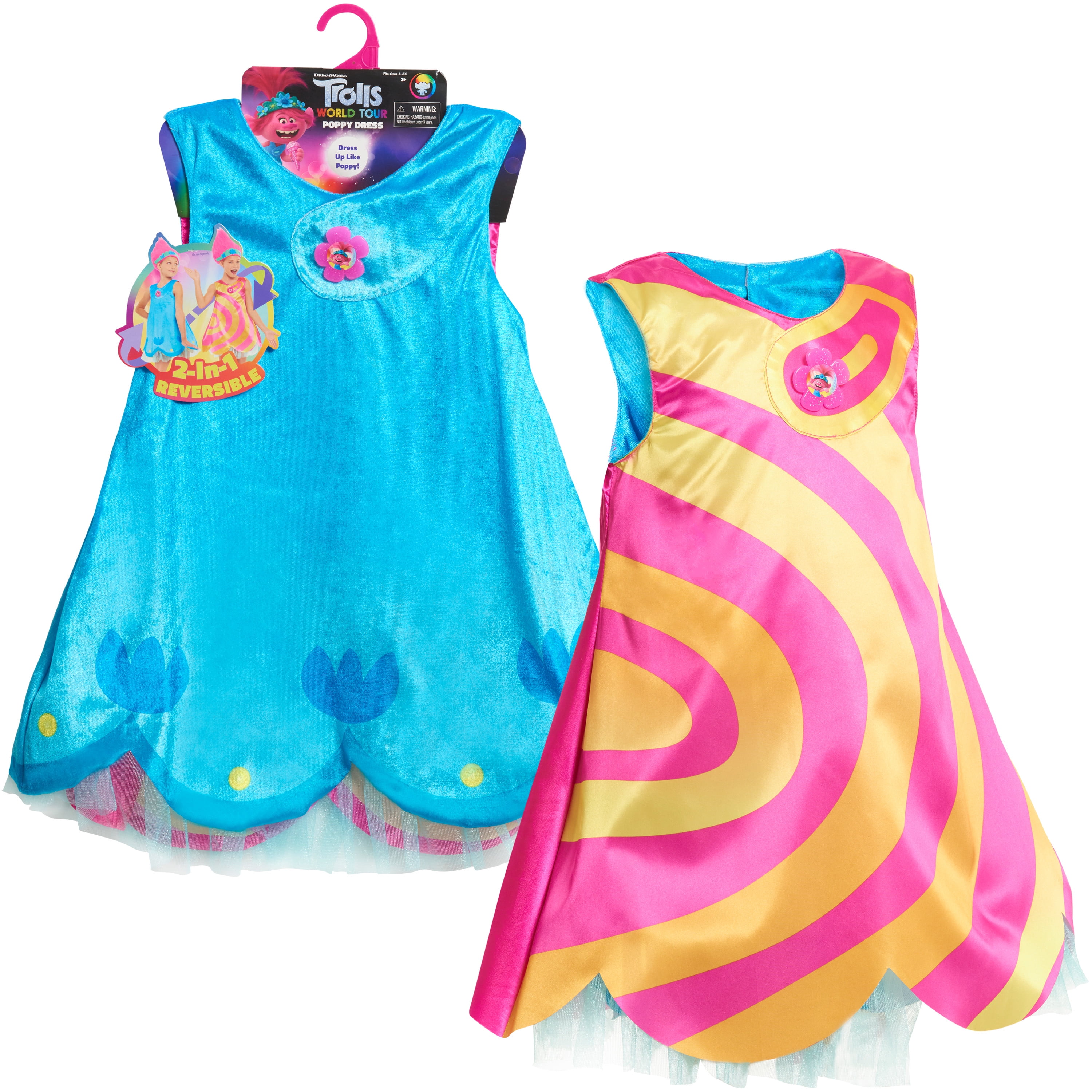DreamWorks Trolls World Tour Roleplay Dress, Reversizble Dress Up Costume  Set, Size 4 - 6X, Kids Toys for Ages 3 Up, Gifts and Presents 