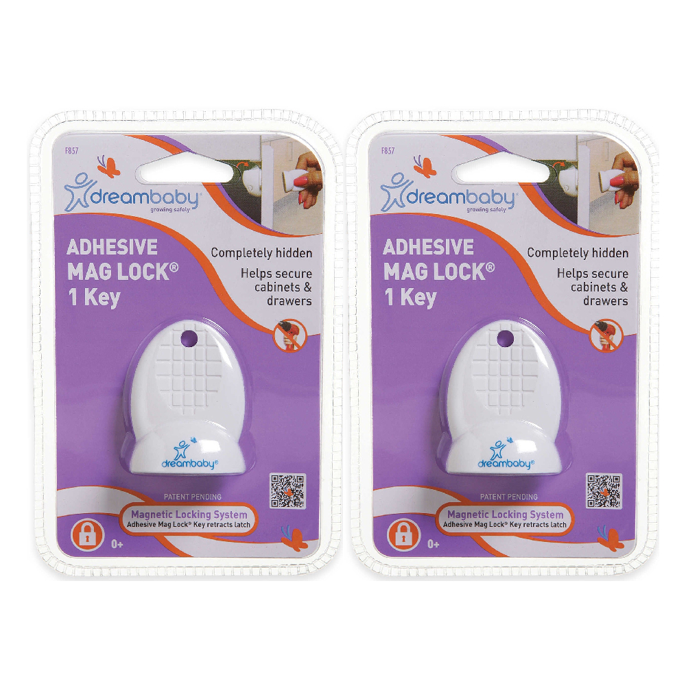 Dreambaby Adhesive Mag Lock 1 Key Cabinet Drawer Lock Plastic Magnet White, 2 Pack - image 1 of 7