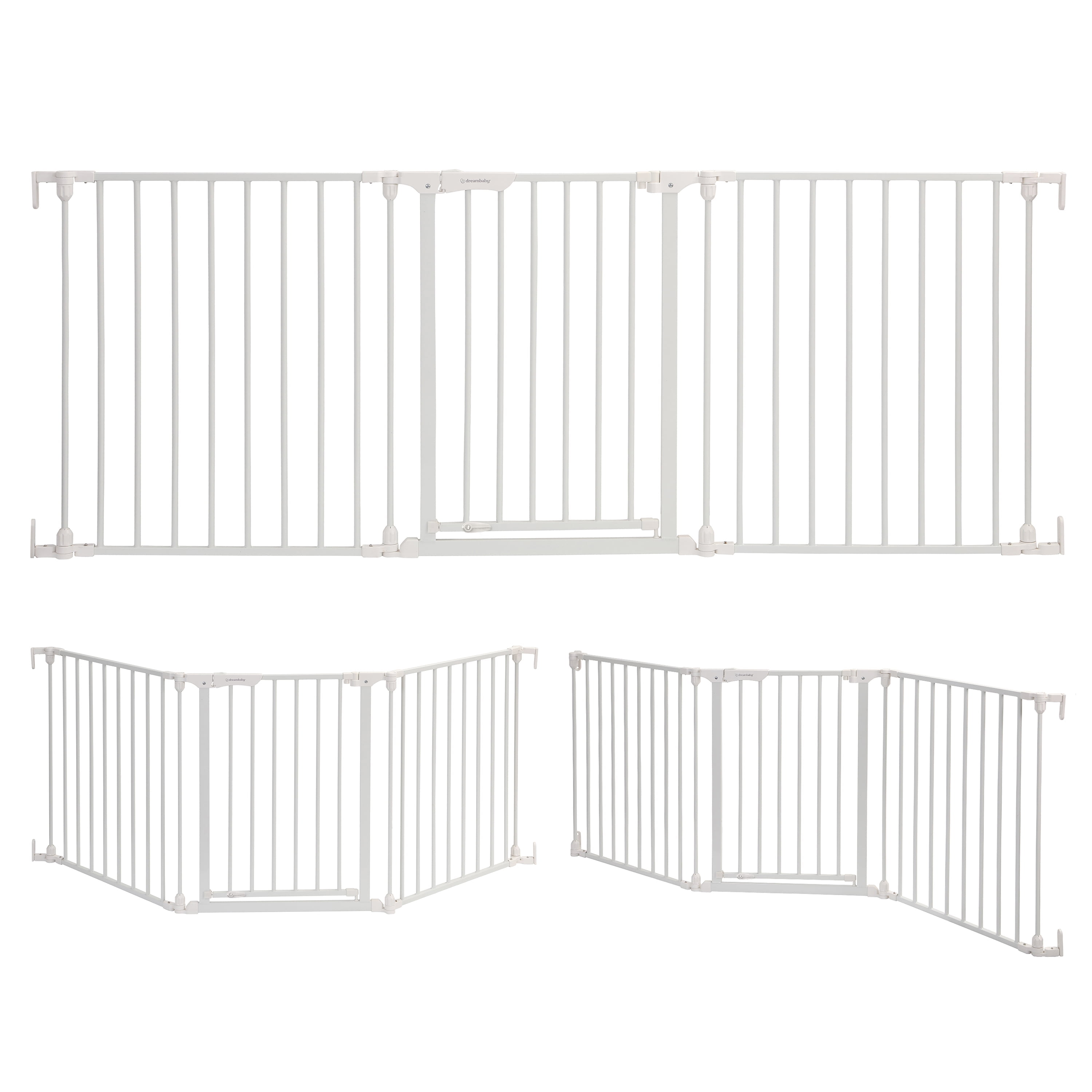 Dreambaby Discovery Metal Baby Gate - 76.5" Extra Wide 3 Panel Walk Through Door for Angled Openings, Configurable for Stairs and Hallways, 29in High