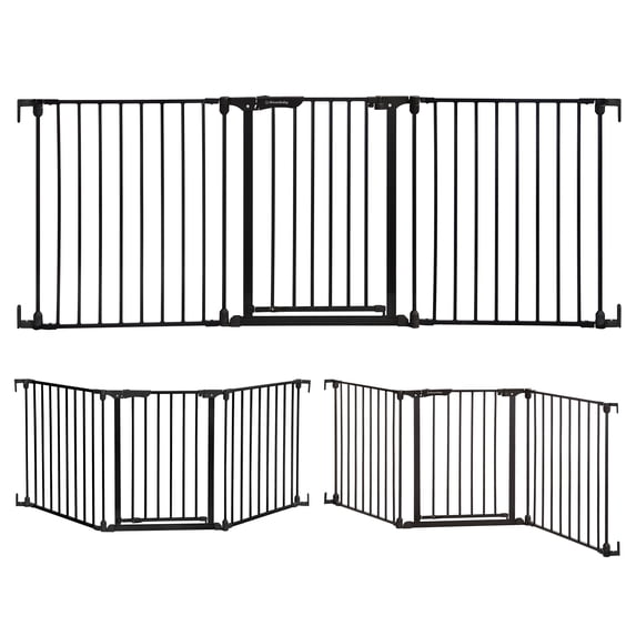Dreambaby Discovery Metal Baby Gate - 76.5" Extra Wide 3 Panel Walk Through Door for Angled Openings, Configurable for Stairs and Hallways, 29in High