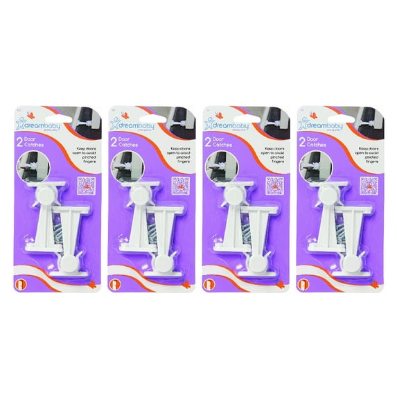 Dreambaby Door Catches Door Stoppers Latch Child Proof Safety 2 Count White, 4-Pack