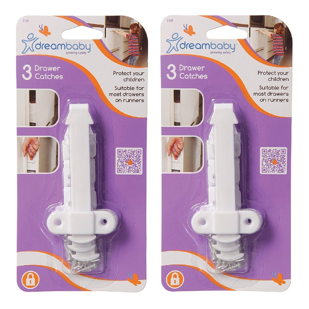 Dreambaby Drawer Catches Latch Baby Safety Plastic White 3 Count, 2
