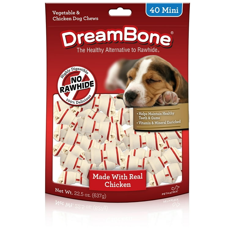 DreamBone Chicken Flavored Rawhide Free Dog Chews Mini 22.5 Oz. 40 Count Walmart