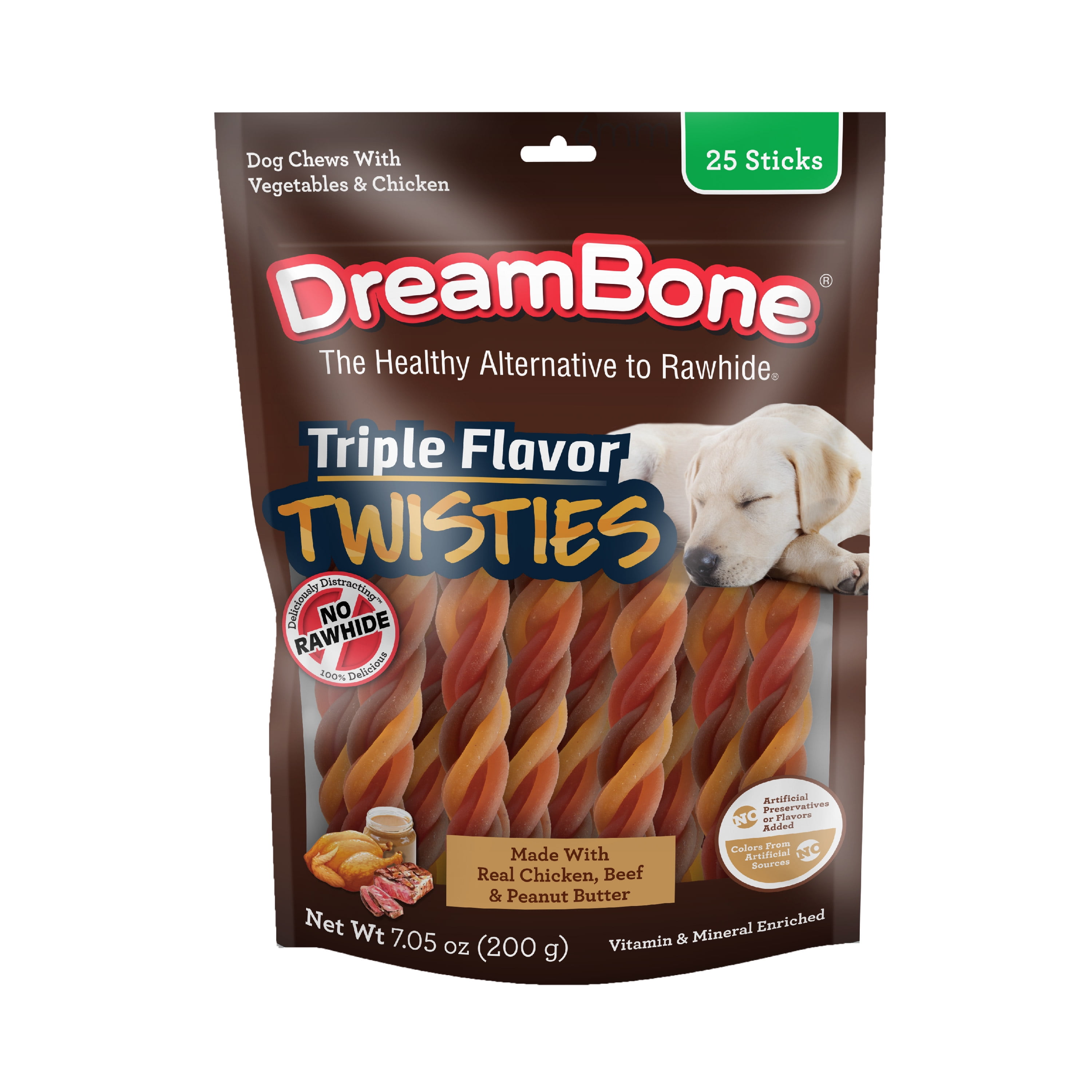 Dreambone Peanut Butter Twisted Sticks Rawhide Free Chews for Dogs 25 Count 7.05 oz