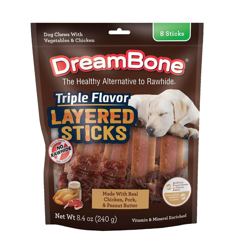 Dreambone Triple Flavor Layered Sticks, Rawhide Free Chews for Dogs, 8