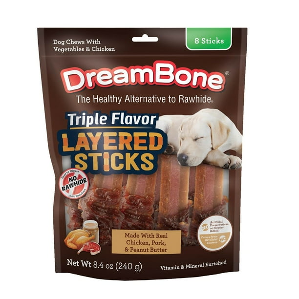 Dreambone Triple Flavor Layered Sticks, Rawhide Free Chews for Dogs, 8 Count