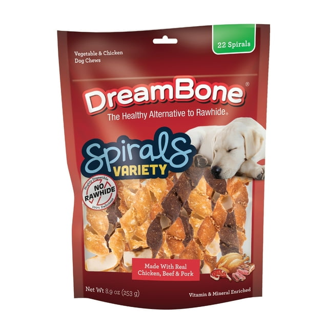 Dreambone Variety Spirals, Rawhide Free Dog Chews, 22 Count